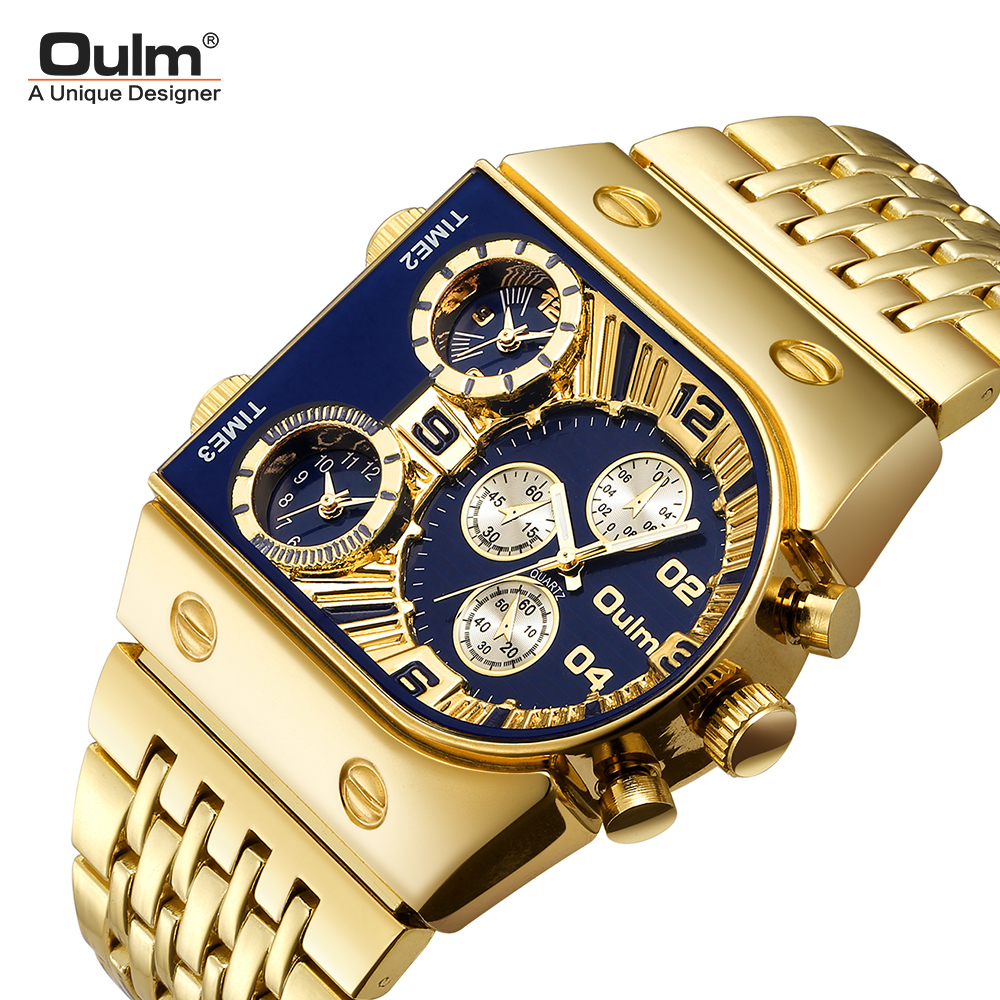 oulm men steel band  three time watch HT9315